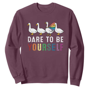Rainbow Goose Dare to Be Yourself LGBTQ Pride Sweatshirt TS10 Maroon Print Your Wear