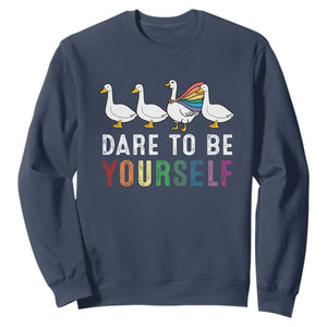 Rainbow Goose Dare to Be Yourself LGBTQ Pride Sweatshirt TS10 Navy Print Your Wear