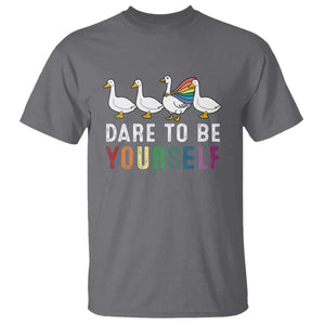 Rainbow Goose Dare to Be Yourself LGBTQ Pride T Shirt TS10 Charcoal Print Your Wear
