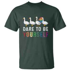 Rainbow Goose Dare to Be Yourself LGBTQ Pride T Shirt TS10 Dark Forest Green Print Your Wear