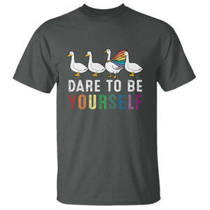 Rainbow Goose Dare to Be Yourself LGBTQ Pride T Shirt TS10 Dark Heather Print Your Wear
