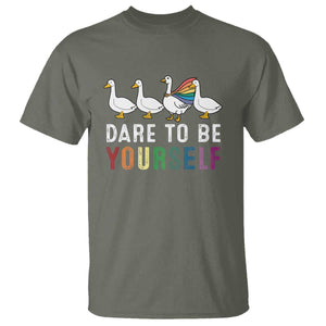 Rainbow Goose Dare to Be Yourself LGBTQ Pride T Shirt TS10 Military Green Print Your Wear