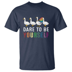 Rainbow Goose Dare to Be Yourself LGBTQ Pride T Shirt TS10 Navy Print Your Wear
