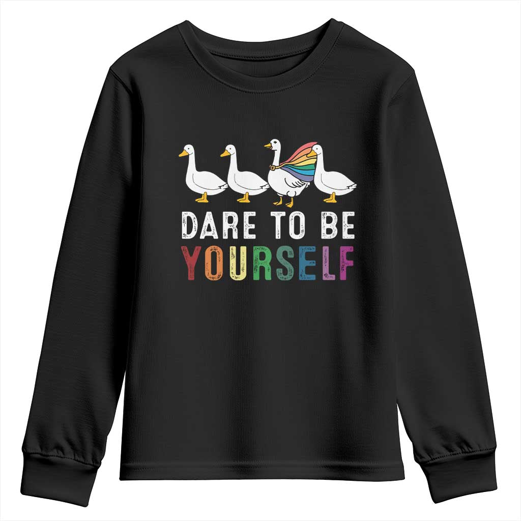 Rainbow Goose Dare to Be Yourself LGBTQ Pride Youth Sweatshirt TS10 Black Print Your Wear