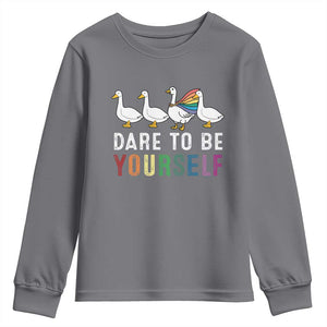 Rainbow Goose Dare to Be Yourself LGBTQ Pride Youth Sweatshirt TS10 Charcoal Print Your Wear