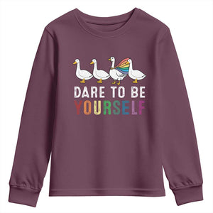Rainbow Goose Dare to Be Yourself LGBTQ Pride Youth Sweatshirt TS10 Maroon Print Your Wear