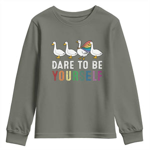 Rainbow Goose Dare to Be Yourself LGBTQ Pride Youth Sweatshirt TS10 Military Green Print Your Wear