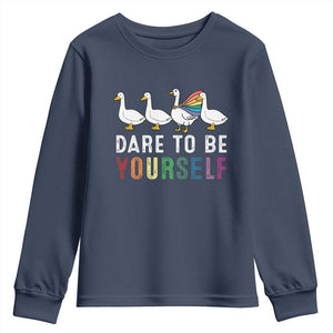 Rainbow Goose Dare to Be Yourself LGBTQ Pride Youth Sweatshirt TS10 Navy Print Your Wear