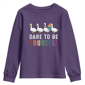 Rainbow Goose Dare to Be Yourself LGBTQ Pride Youth Sweatshirt TS10 Purple Print Your Wear