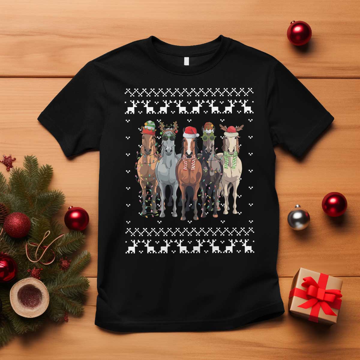 Horse Christmas T Shirt Western Cowboy Cowgirl Howdy Country Ugly Xmas TS10 Black Print Your Wear