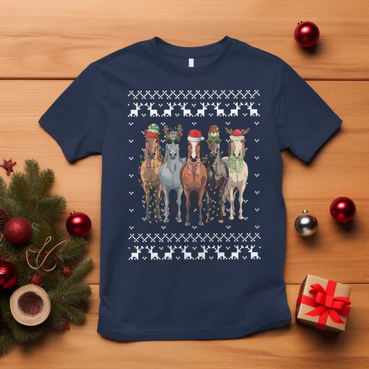 Horse Christmas T Shirt Western Cowboy Cowgirl Howdy Country Ugly Xmas TS10 Navy Print Your Wear