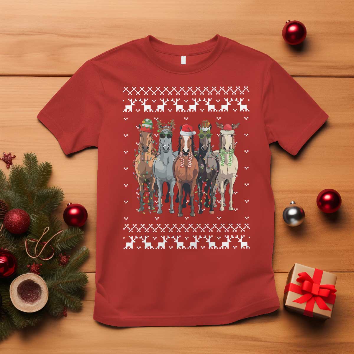 Horse Christmas T Shirt Western Cowboy Cowgirl Howdy Country Ugly Xmas TS10 Red Print Your Wear
