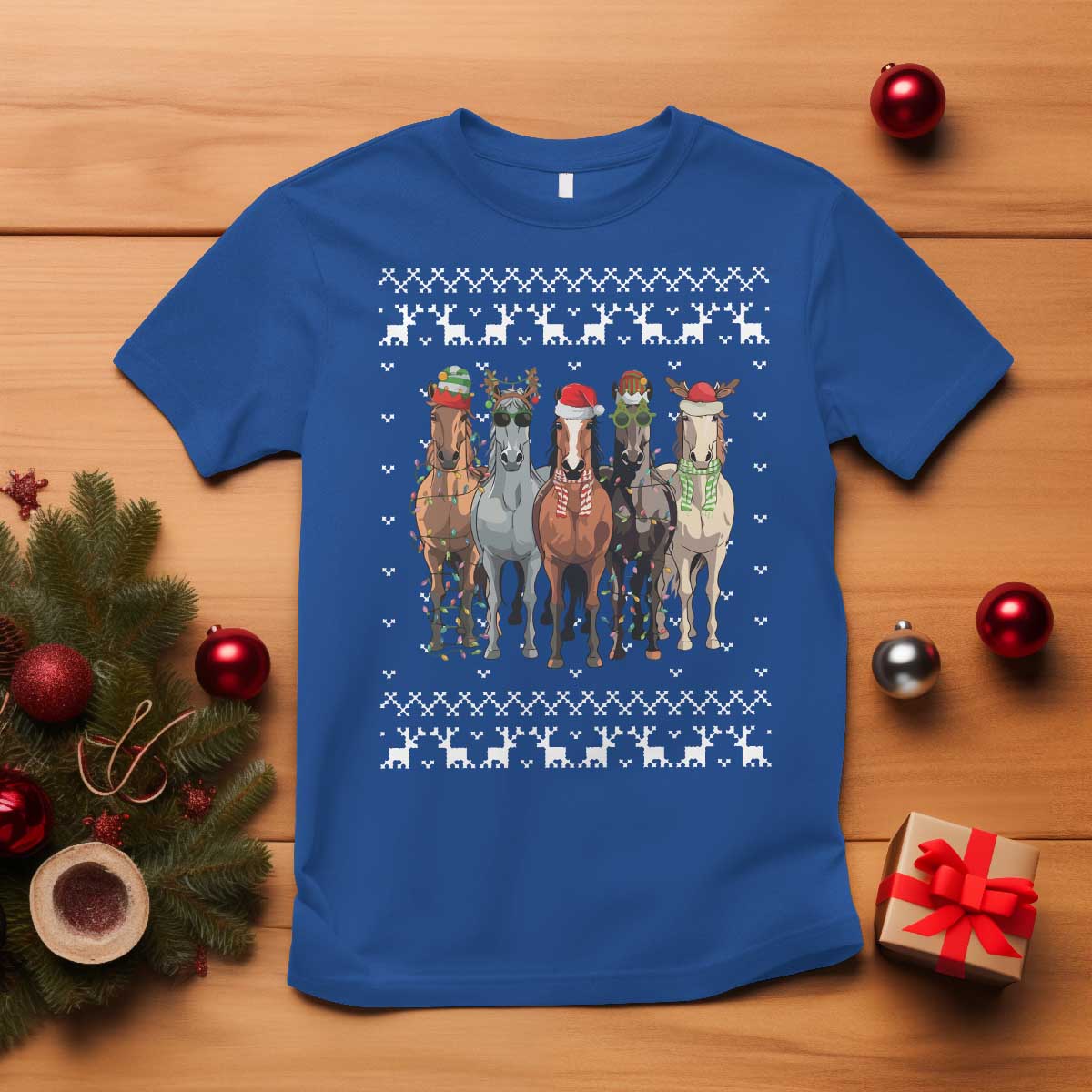 Horse Christmas T Shirt Western Cowboy Cowgirl Howdy Country Ugly Xmas TS10 Royal Blue Print Your Wear