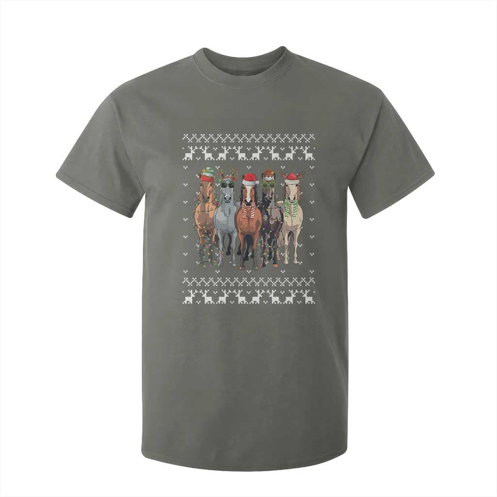 Horse Christmas T Shirt For Kid Western Cowboy Cowgirl Howdy Country Ugly Xmas TS10 Military Green Print Your Wear