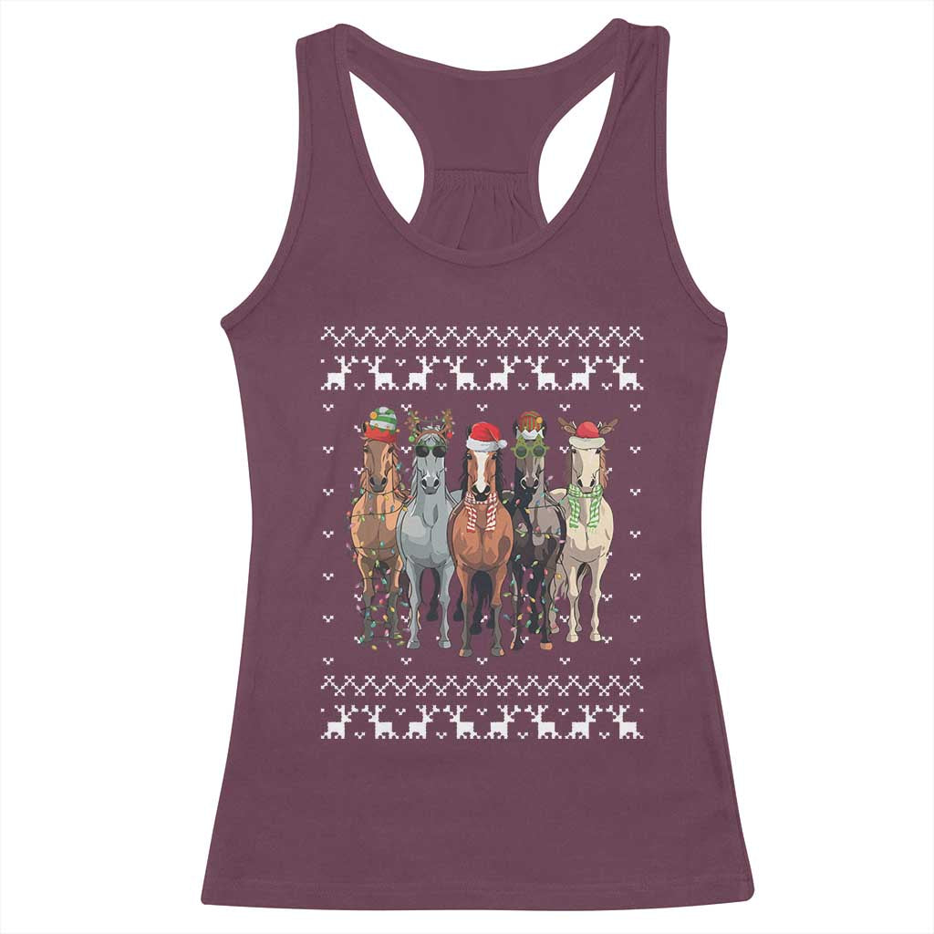Horse Christmas Racerback Tank Top Western Cowboy Cowgirl Howdy Country Ugly Xmas TS10 Maroon Print Your Wear