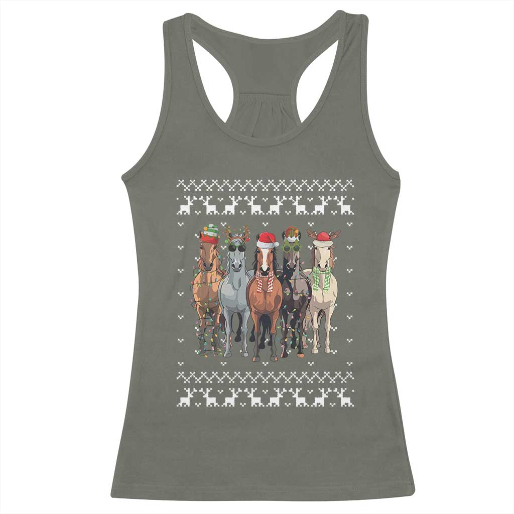 Horse Christmas Racerback Tank Top Western Cowboy Cowgirl Howdy Country Ugly Xmas TS10 Military Green Print Your Wear