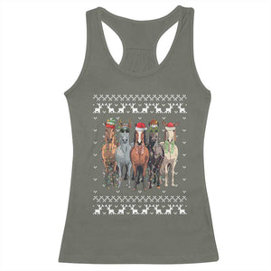 Horse Christmas Racerback Tank Top Western Cowboy Cowgirl Howdy Country Ugly Xmas TS10 Military Green Print Your Wear