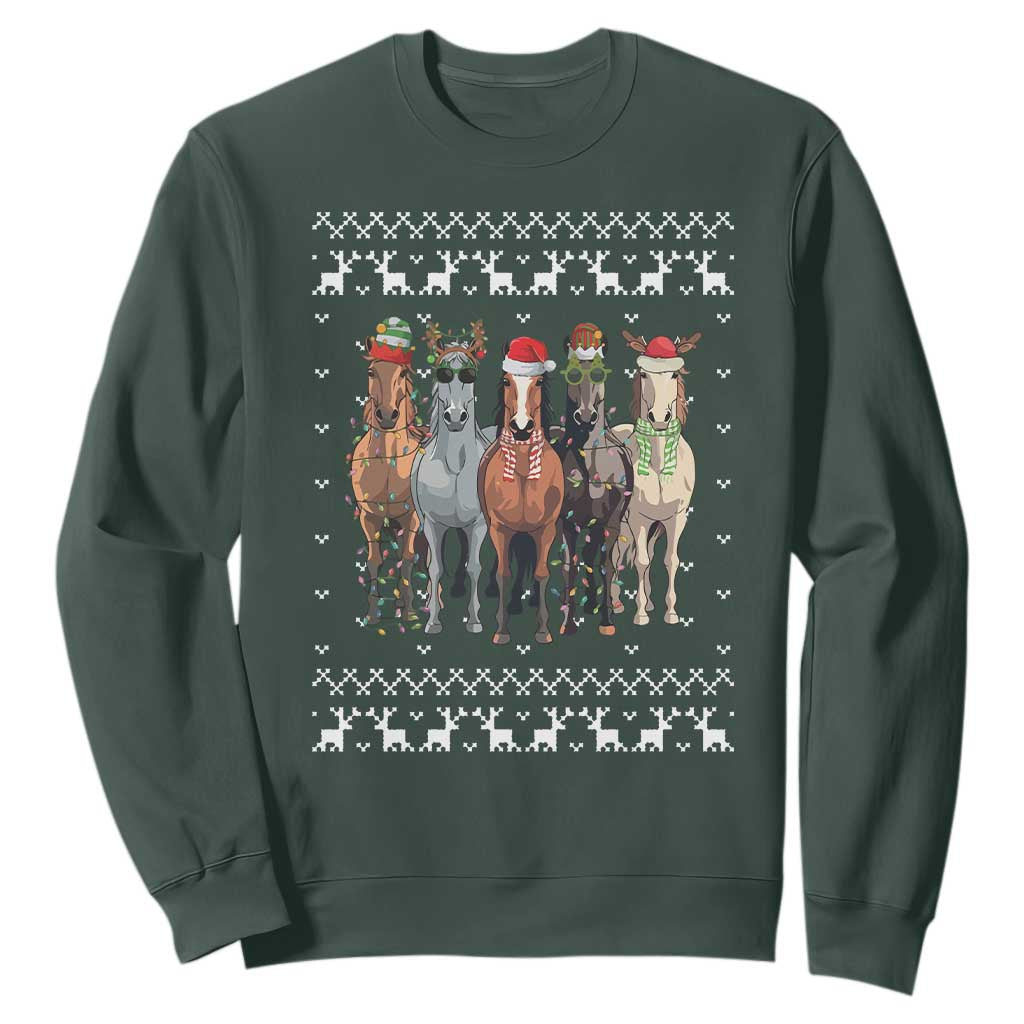 Horse Christmas Sweatshirt Western Cowboy Cowgirl Howdy Country Ugly Xmas TS10 Dark Forest Green Print Your Wear
