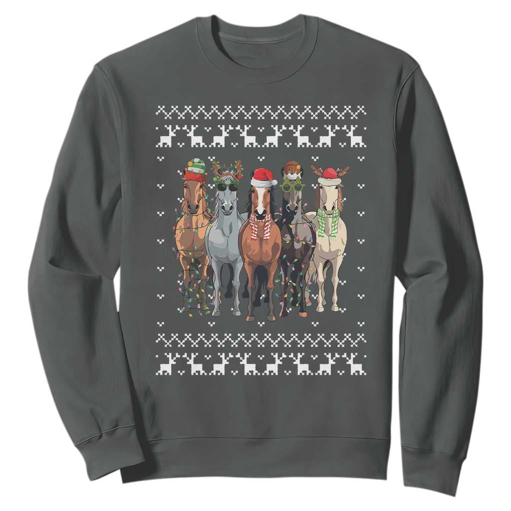 Horse Christmas Sweatshirt Western Cowboy Cowgirl Howdy Country Ugly Xmas TS10 Dark Heather Print Your Wear