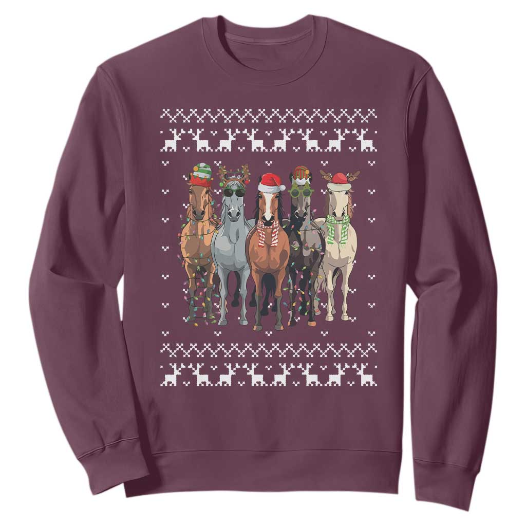 Horse Christmas Sweatshirt Western Cowboy Cowgirl Howdy Country Ugly Xmas TS10 Maroon Print Your Wear