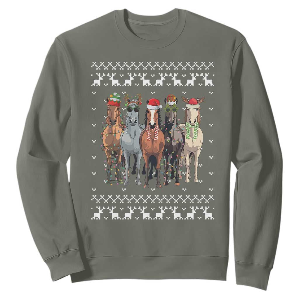Horse Christmas Sweatshirt Western Cowboy Cowgirl Howdy Country Ugly Xmas TS10 Military Green Print Your Wear