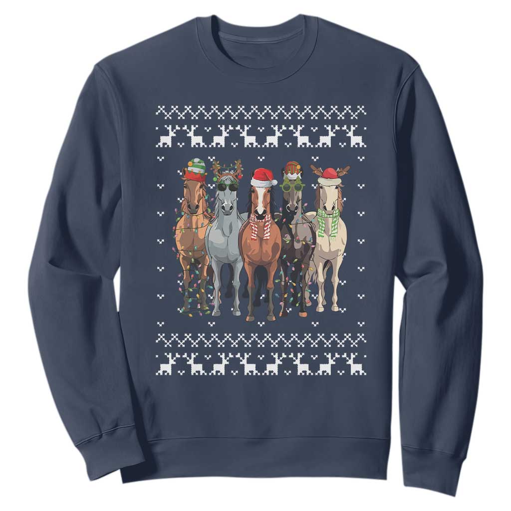 Horse Christmas Sweatshirt Western Cowboy Cowgirl Howdy Country Ugly Xmas TS10 Navy Print Your Wear