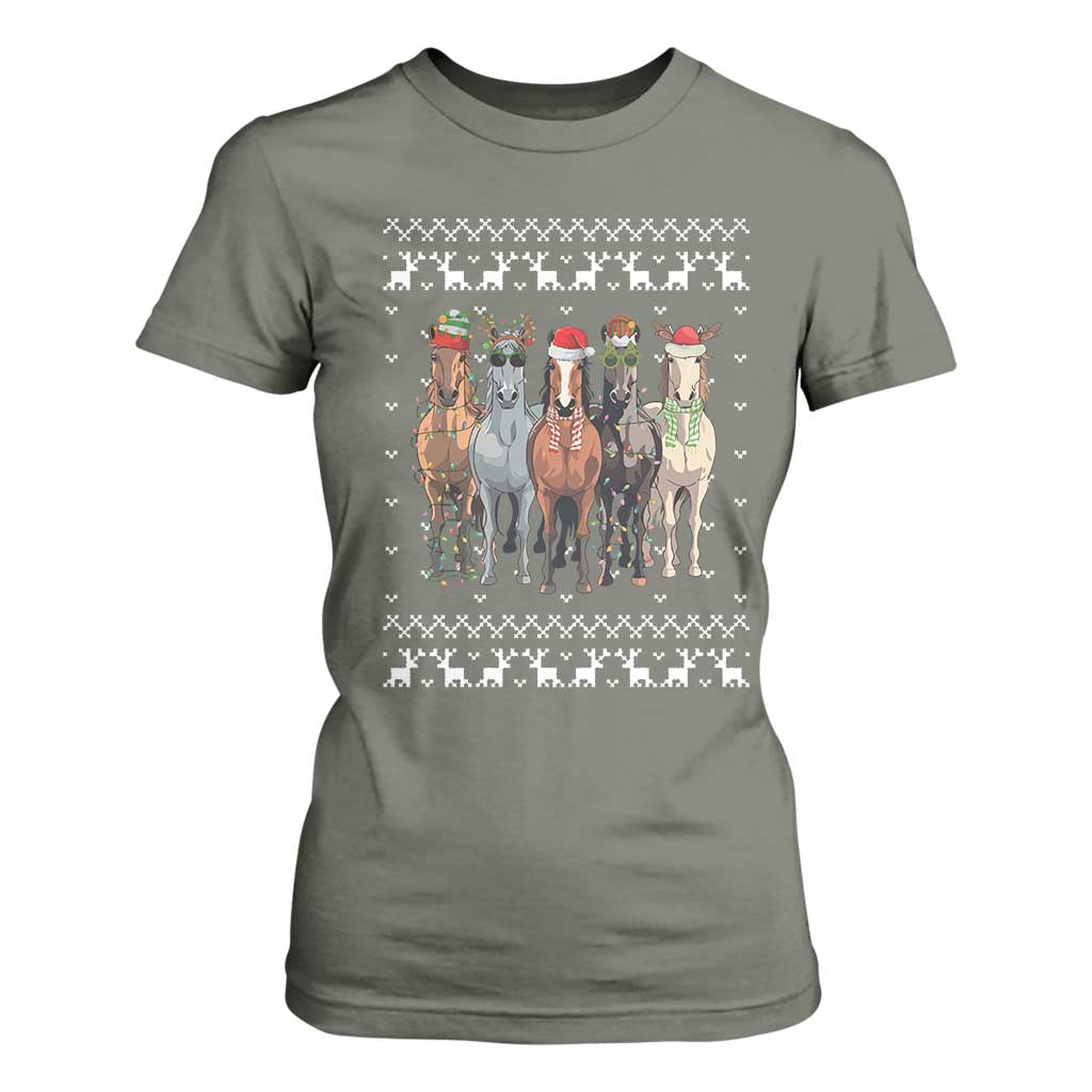Horse Christmas T Shirt For Women Western Cowboy Cowgirl Howdy Country Ugly Xmas TS10 Military Green Print Your Wear