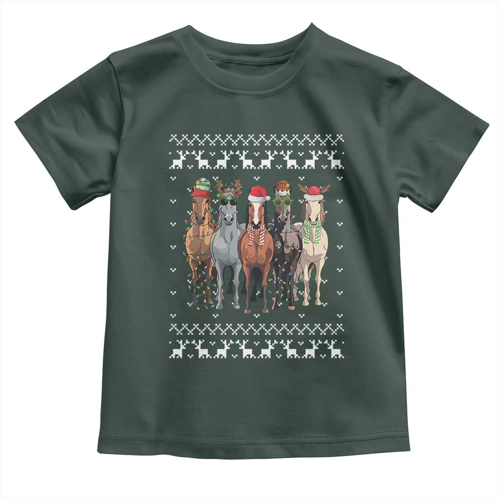 Horse Christmas Toddler T Shirt Western Cowboy Cowgirl Howdy Country Ugly Xmas TS10 Dark Forest Green Print Your Wear