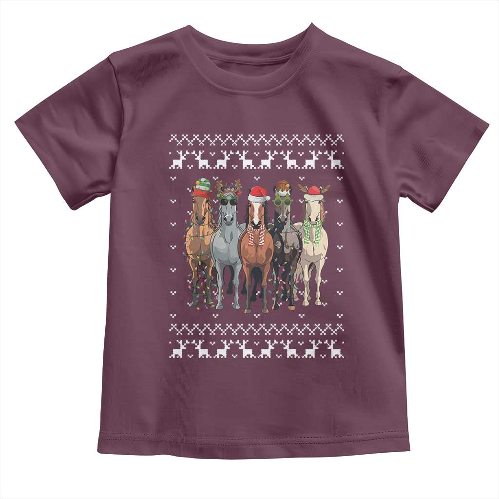 Horse Christmas Toddler T Shirt Western Cowboy Cowgirl Howdy Country Ugly Xmas TS10 Maroon Print Your Wear