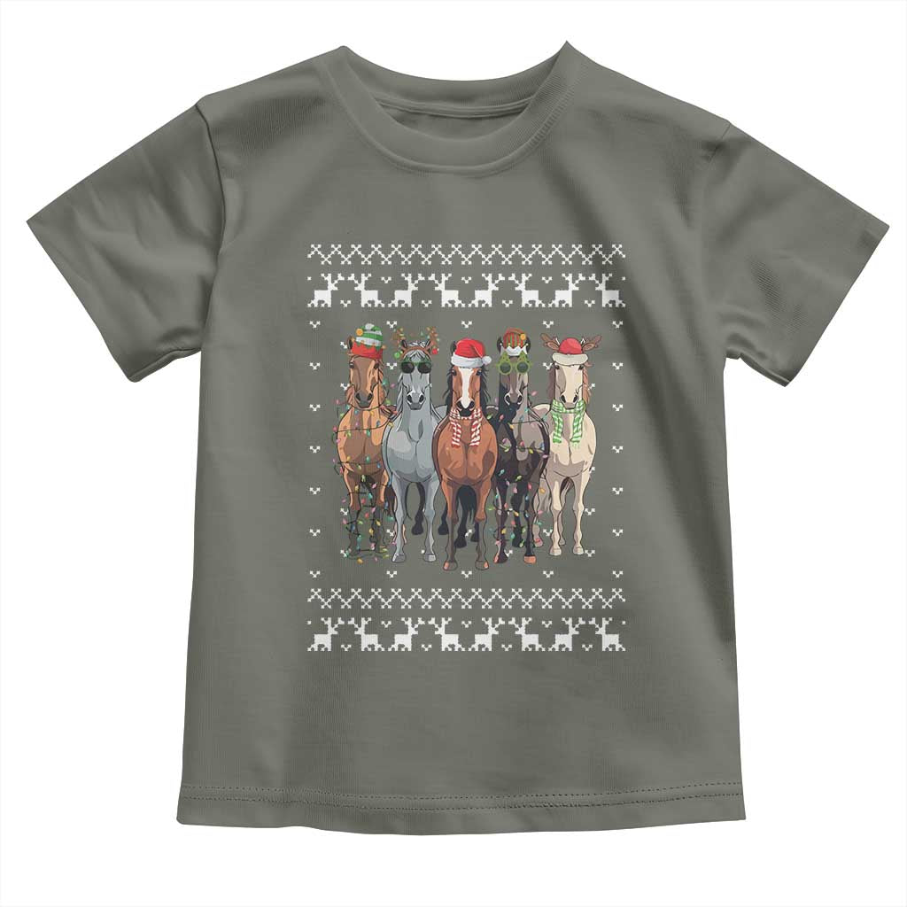 Horse Christmas Toddler T Shirt Western Cowboy Cowgirl Howdy Country Ugly Xmas TS10 Military Green Print Your Wear