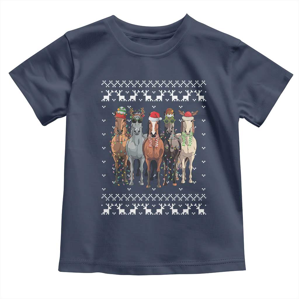 Horse Christmas Toddler T Shirt Western Cowboy Cowgirl Howdy Country Ugly Xmas TS10 Navy Print Your Wear