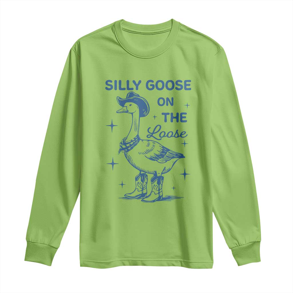 Retro Silly Goose On The Loose Long Sleeve Shirt 90s Aesthetic Funny Cowgirl Western TS10 Lime Print Your Wear