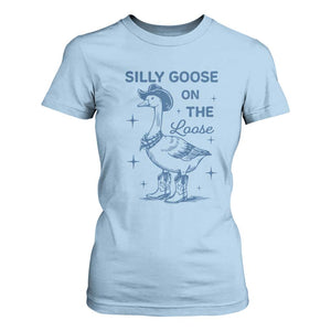 Retro Silly Goose On The Loose T Shirt For Women 90s Aesthetic Funny Cowgirl Western TS10 Light Blue Print Your Wear