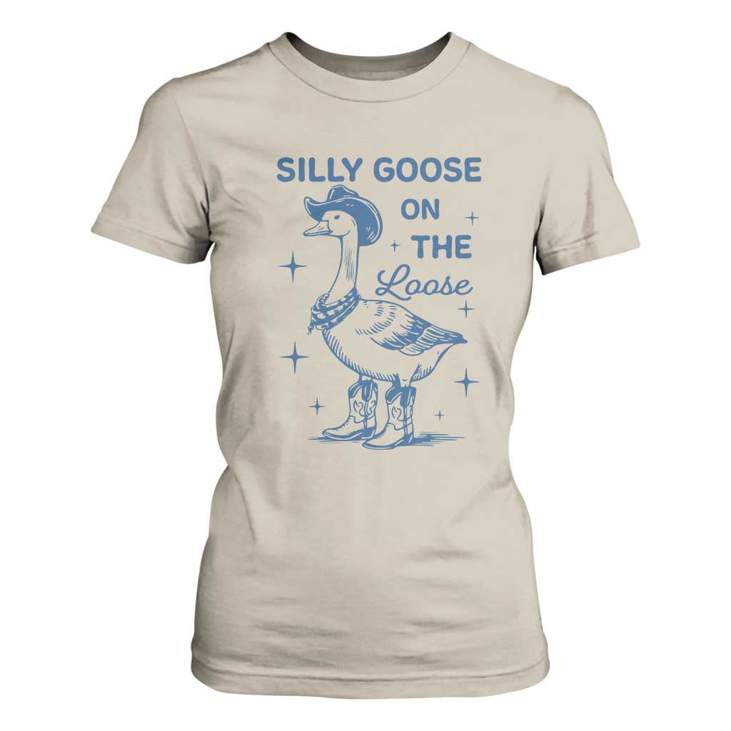 Retro Silly Goose On The Loose T Shirt For Women 90s Aesthetic Funny Cowgirl Western TS10 Sand Print Your Wear