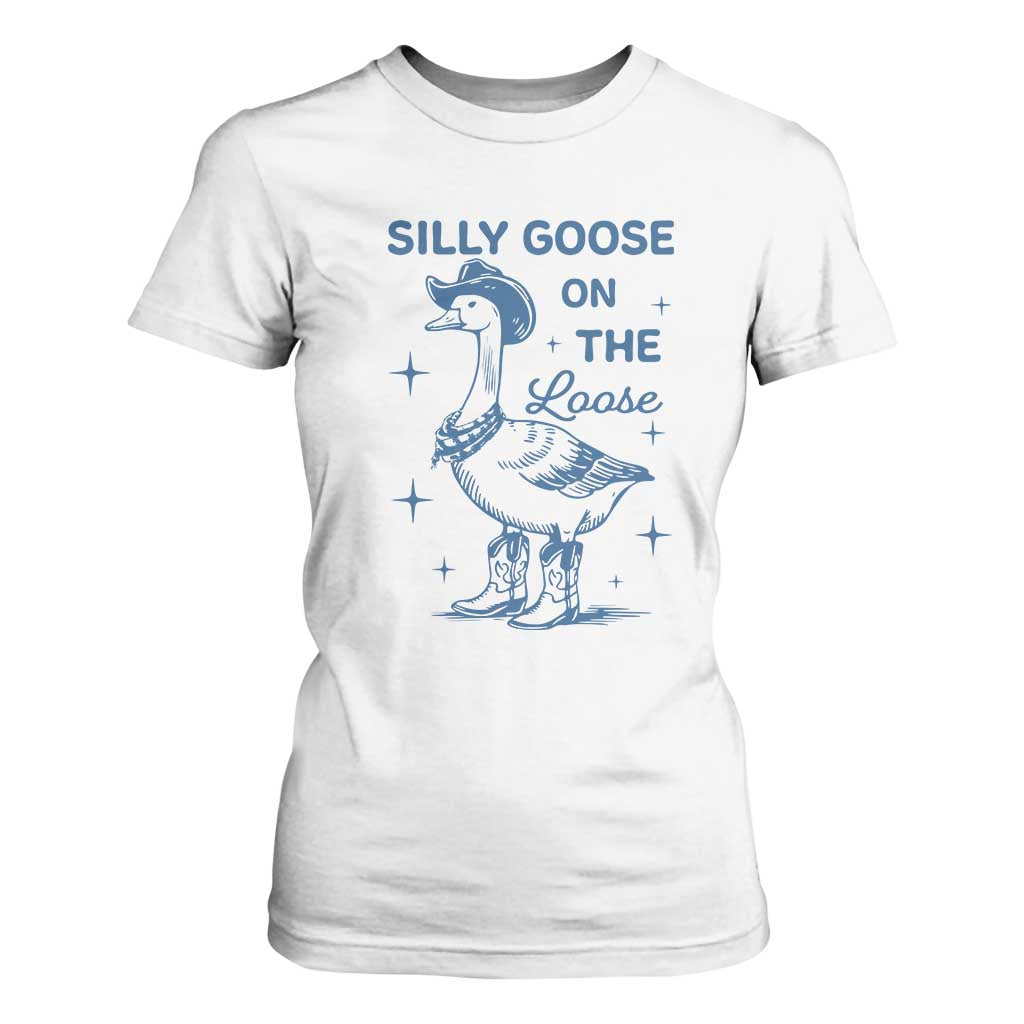 Retro Silly Goose On The Loose T Shirt For Women 90s Aesthetic Funny Cowgirl Western TS10 White Print Your Wear