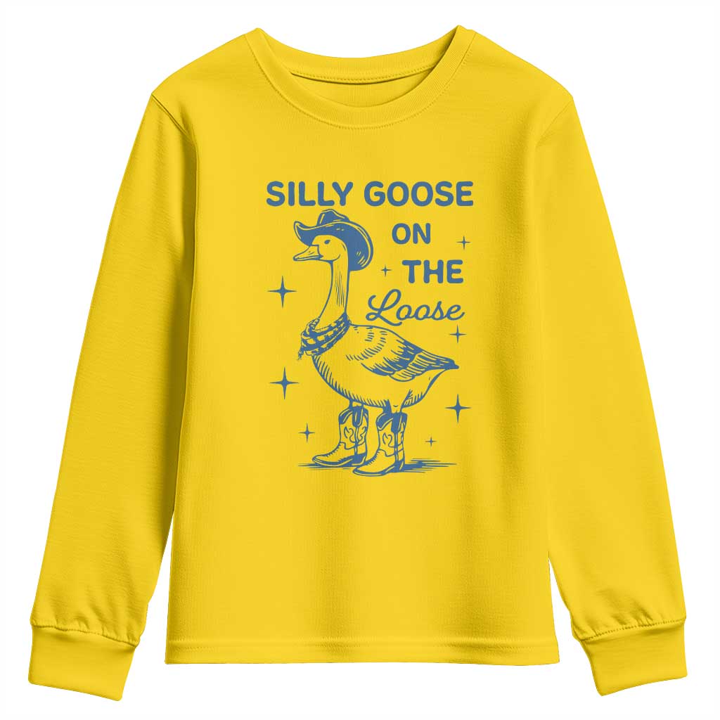 Retro Silly Goose On The Loose Youth Sweatshirt 90s Aesthetic Funny Cowgirl Western TS10 Daisy Print Your Wear