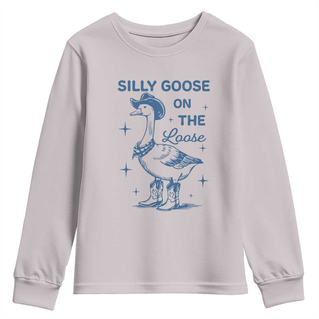 Retro Silly Goose On The Loose Youth Sweatshirt 90s Aesthetic Funny Cowgirl Western TS10 Ice Gray Print Your Wear