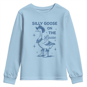 Retro Silly Goose On The Loose Youth Sweatshirt 90s Aesthetic Funny Cowgirl Western TS10 Light Blue Print Your Wear