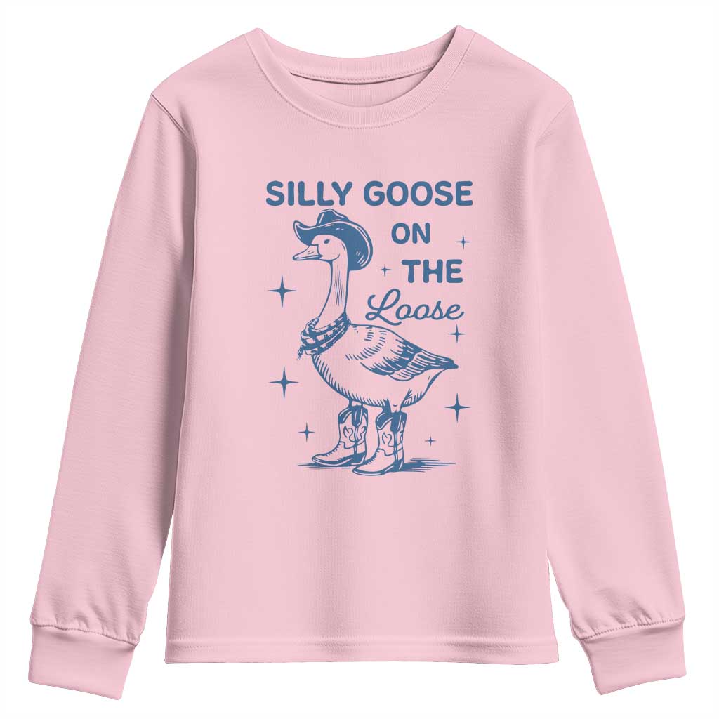 Retro Silly Goose On The Loose Youth Sweatshirt 90s Aesthetic Funny Cowgirl Western TS10 Light Pink Print Your Wear