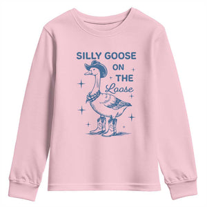 Retro Silly Goose On The Loose Youth Sweatshirt 90s Aesthetic Funny Cowgirl Western TS10 Light Pink Print Your Wear