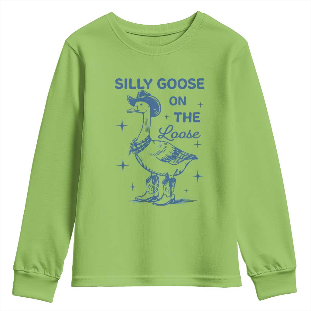 Retro Silly Goose On The Loose Youth Sweatshirt 90s Aesthetic Funny Cowgirl Western TS10 Lime Print Your Wear