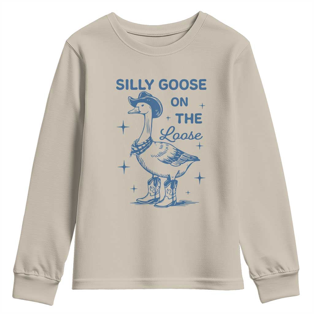 Retro Silly Goose On The Loose Youth Sweatshirt 90s Aesthetic Funny Cowgirl Western TS10 Sand Print Your Wear