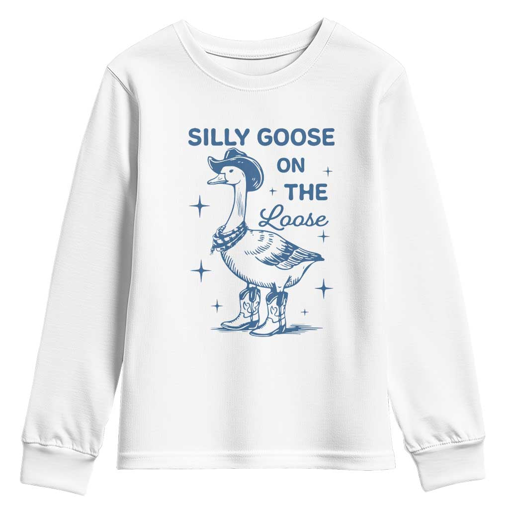 Retro Silly Goose On The Loose Youth Sweatshirt 90s Aesthetic Funny Cowgirl Western TS10 White Print Your Wear
