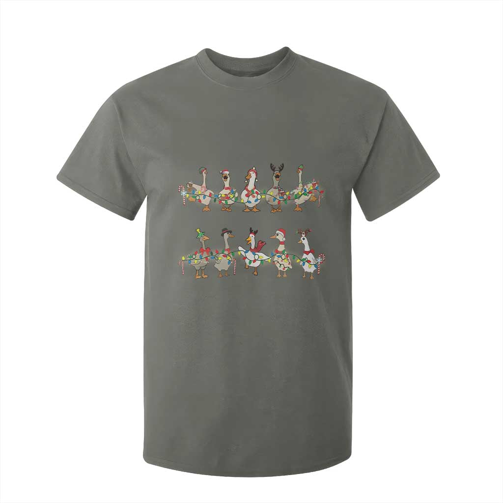 Goose Christmas T Shirt For Kid Funny Xmas Lights TS10 Military Green Print Your Wear
