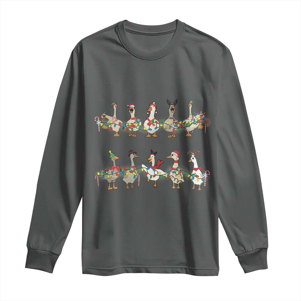 Goose Christmas Long Sleeve Shirt Funny Xmas Lights TS10 Dark Heather Print Your Wear