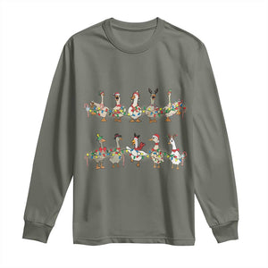 Goose Christmas Long Sleeve Shirt Funny Xmas Lights TS10 Military Green Print Your Wear