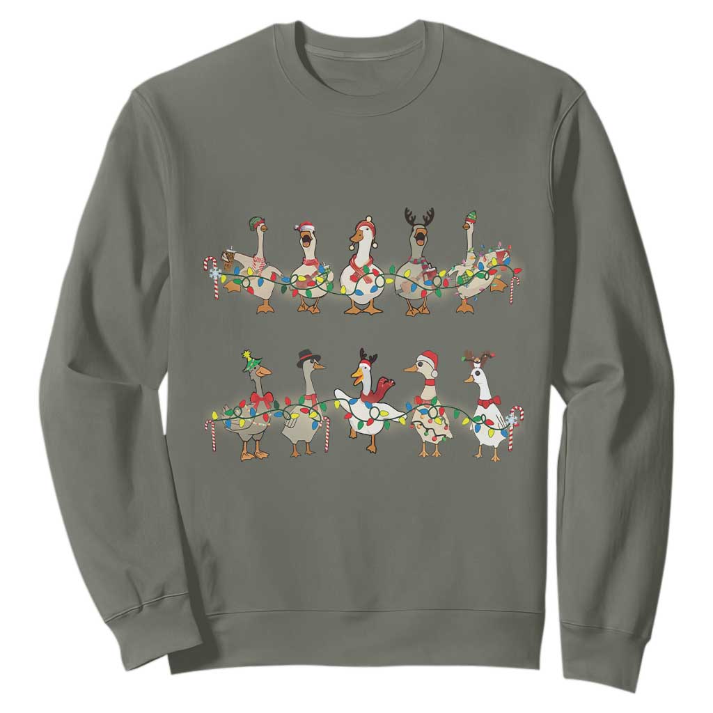 Goose Christmas Sweatshirt Funny Xmas Lights TS10 Military Green Print Your Wear