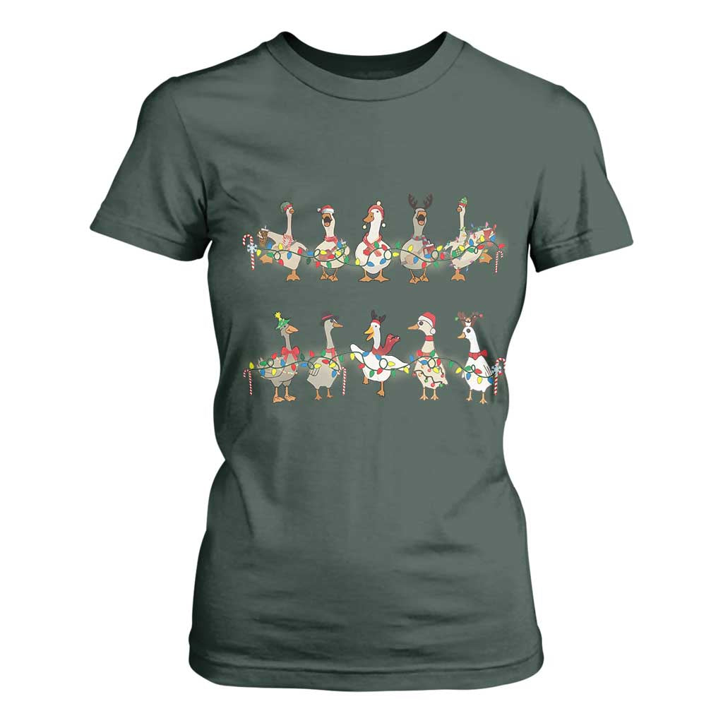 Goose Christmas T Shirt For Women Funny Xmas Lights TS10 Dark Forest Green Print Your Wear