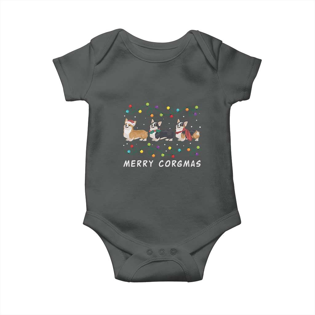 Corgi Dog Christmas Baby Onesie Merry Corgmas Santa Tree Lights Xmas Dog Mom Ugly TS10 Dark Heather Print Your Wear