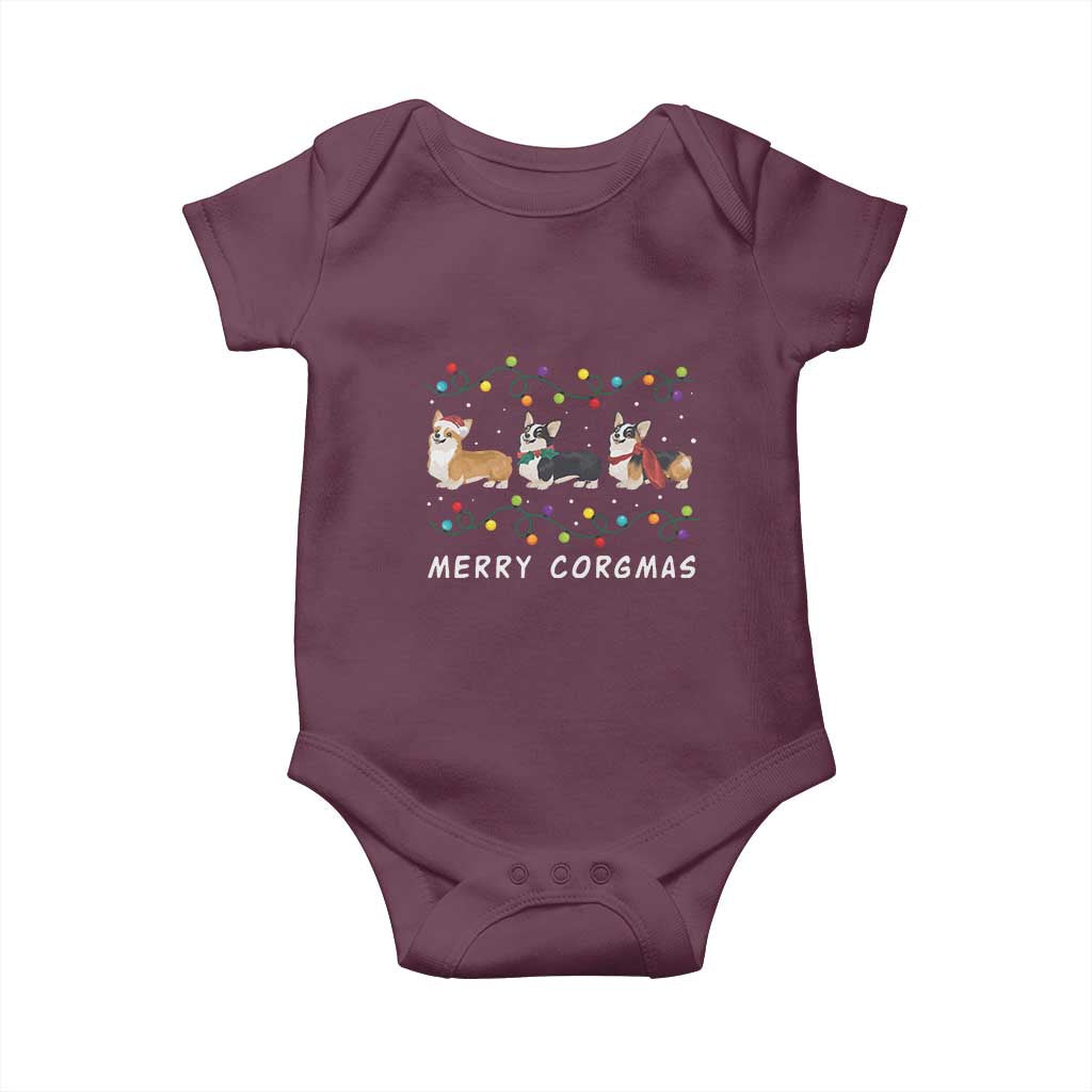 Corgi Dog Christmas Baby Onesie Merry Corgmas Santa Tree Lights Xmas Dog Mom Ugly TS10 Maroon Print Your Wear